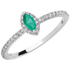Aveny - Smaragd & Diamant Ring - 14 Karat Hvidguld
