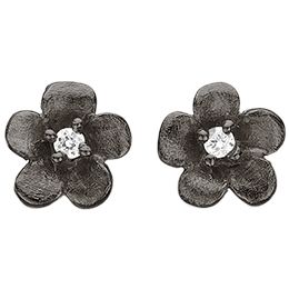 Blossom - Blomster Øreringe - Sort Sølv 