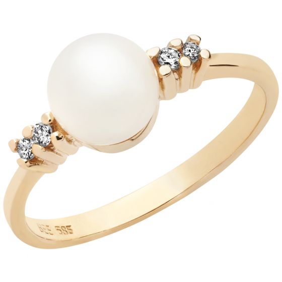 Aveny - Brillant & Perle Ring - 14 Karat Guld