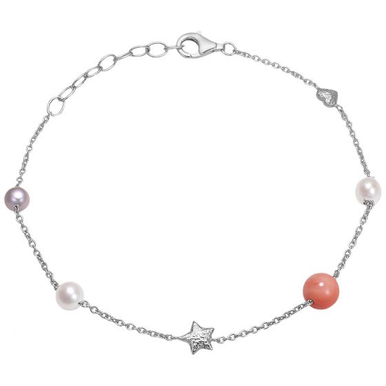 Blossom - Hjerte Perle & Stjerne Armbånd - Sølv