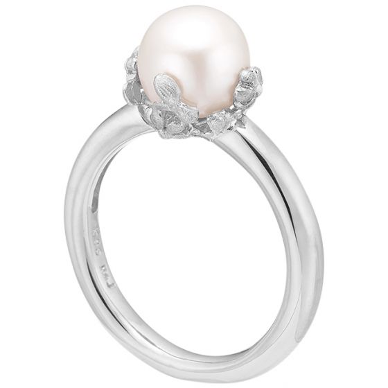 Blossom - Perle Ring - 14 Karat Hvidguld
