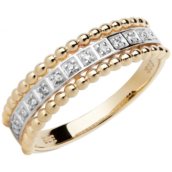 Aveny - Kugle & Diamant Ring - 8 Karat Guld/Hvidguld