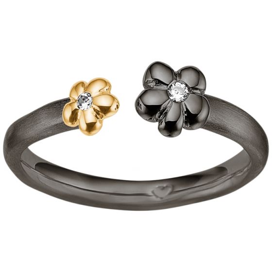 Blossom - Blomster Ring - Forgyldt/Sort Sølv 
