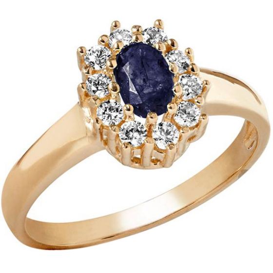 Aveny - Roset Diamant & Safir Ring - 14 Karat Guld