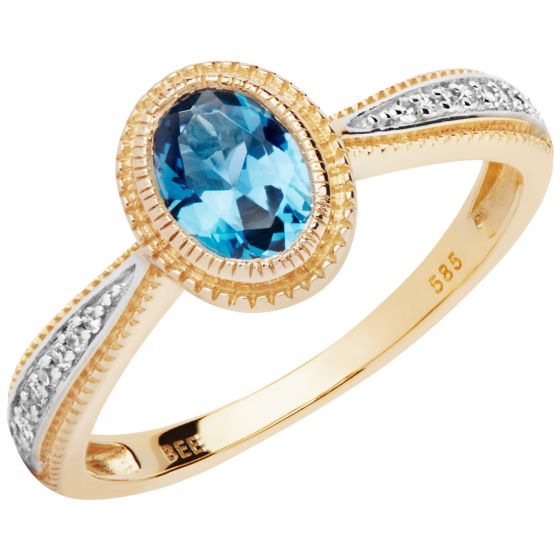 Aveny - Blue Spinel & Diamant Ring - 14 Karat Guld