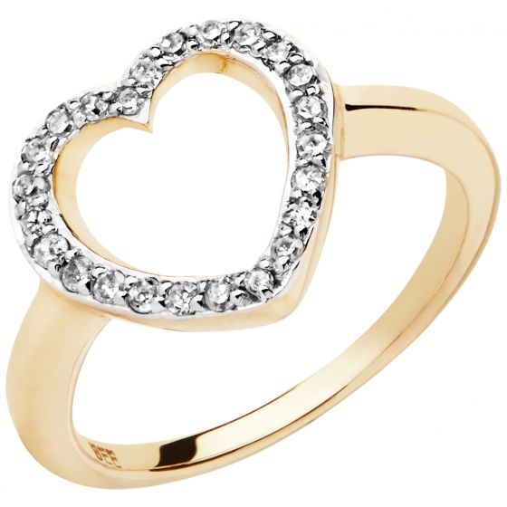 Aveny - Diamant Hjerte Ring - 14 Karat Guld