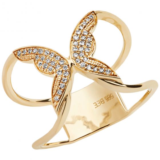 Aveny - Diamant Sommerfugle Ring - 14 Karat Guld