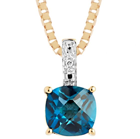 Aveny - London Blue Topaz & Diamant Vedhæng - 14 Karat Guld